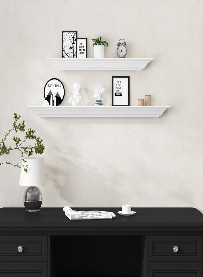 JOLLYMER Solid Wood White Floating Shelves Wall Mounted, Molding Floating Wall Display Shelf, 36 inch - Image 4